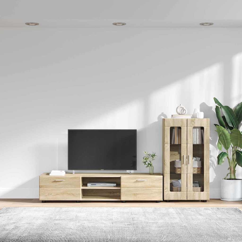 Set mobile TV con cassetto Rovere Sonoma Legno multistrato