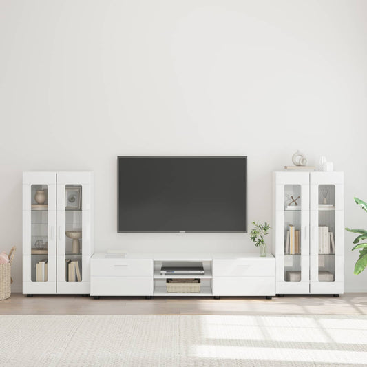 Set mobile TV FLORIN 3 pcs Bianco Lucido Legno multistrato