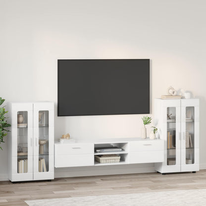 Set mobile TV FLORIN 3 pcs Bianco Lucido Legno multistrato | homemem39