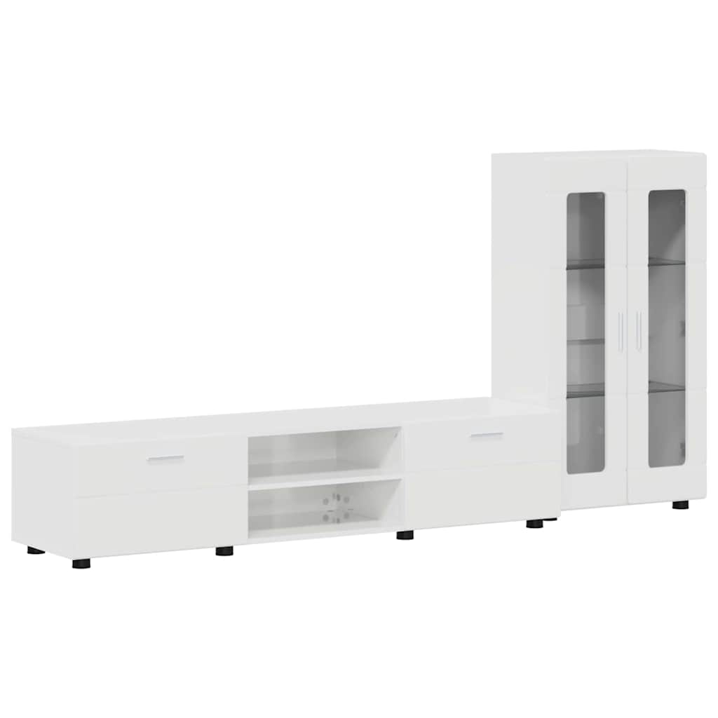 Set mobile TV con cassetto Bianco Lucido Legno multistrato