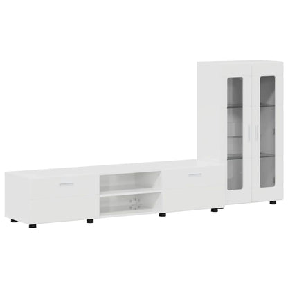 Set mobile TV con cassetto Bianco Lucido Legno multistrato