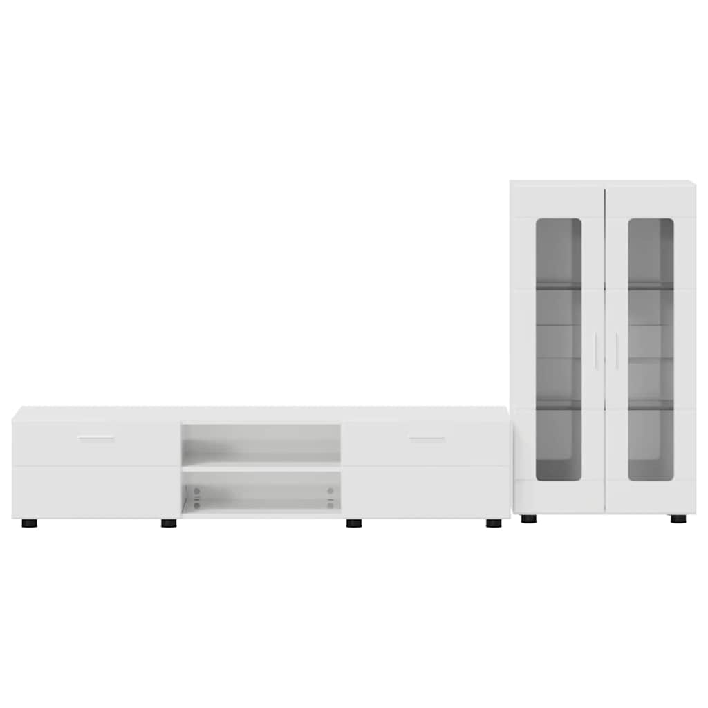 Set mobile TV con cassetto Bianco Lucido Legno multistrato