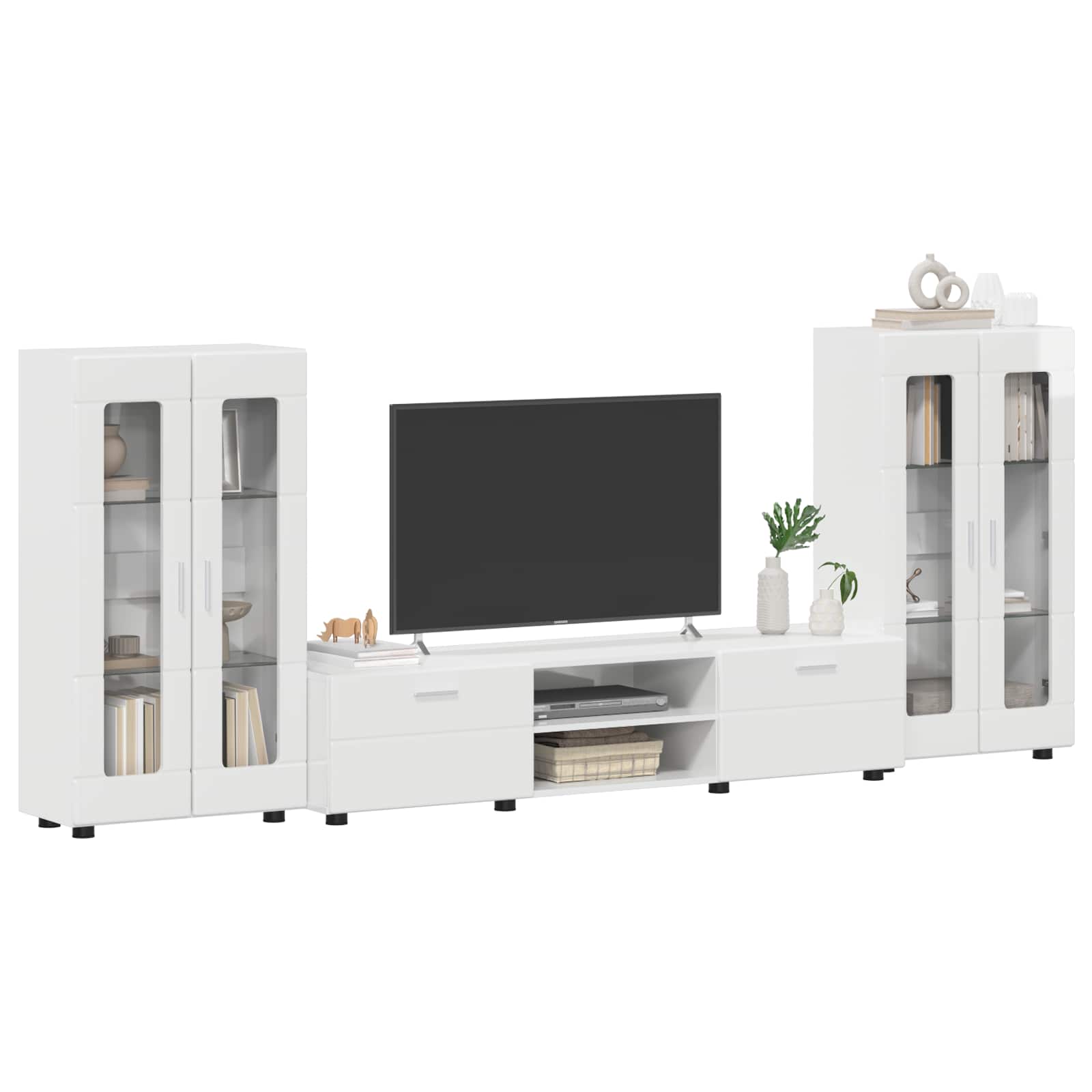 Set mobile TV FLORIN 3 pcs Bianco Lucido Legno multistrato | homemem39