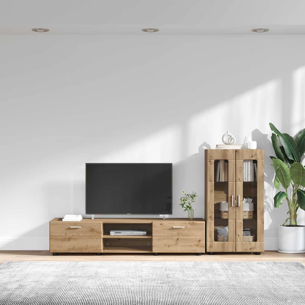 Set mobile TV con cassetto Rovere artigianale Legno multistrato