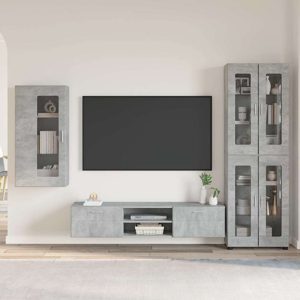 Set mobile TV con cassetto Grigio cemento Legno multistrato