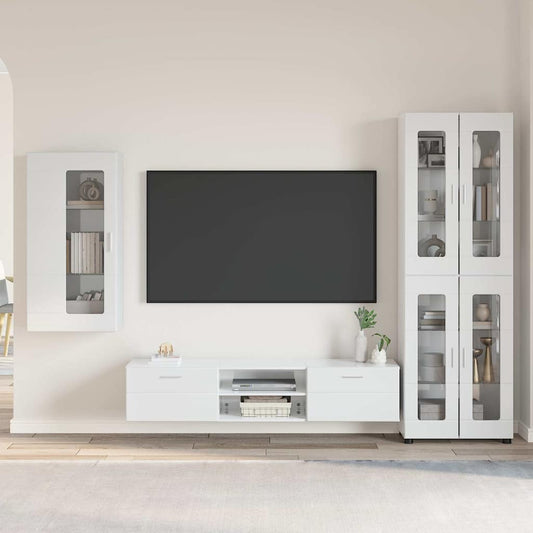 Set mobile TV con cassetto Bianco Lucido Legno multistrato