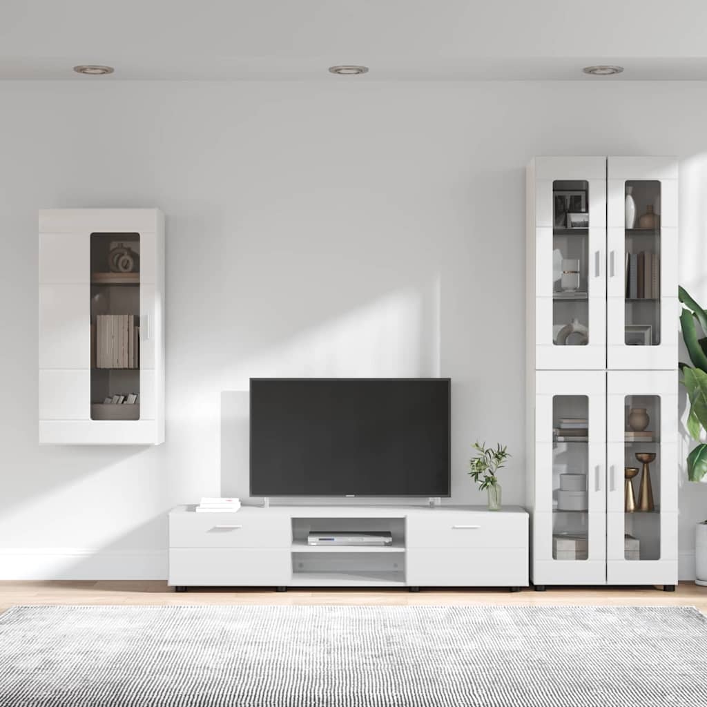 Set mobile TV con cassetto Bianco Lucido Legno multistrato
