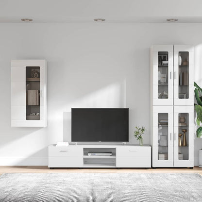 Set mobile TV con cassetto Bianco Lucido Legno multistrato