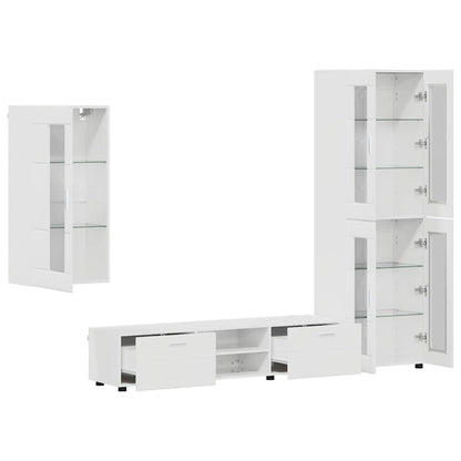 Set mobile TV con cassetto Bianco Lucido Legno multistrato