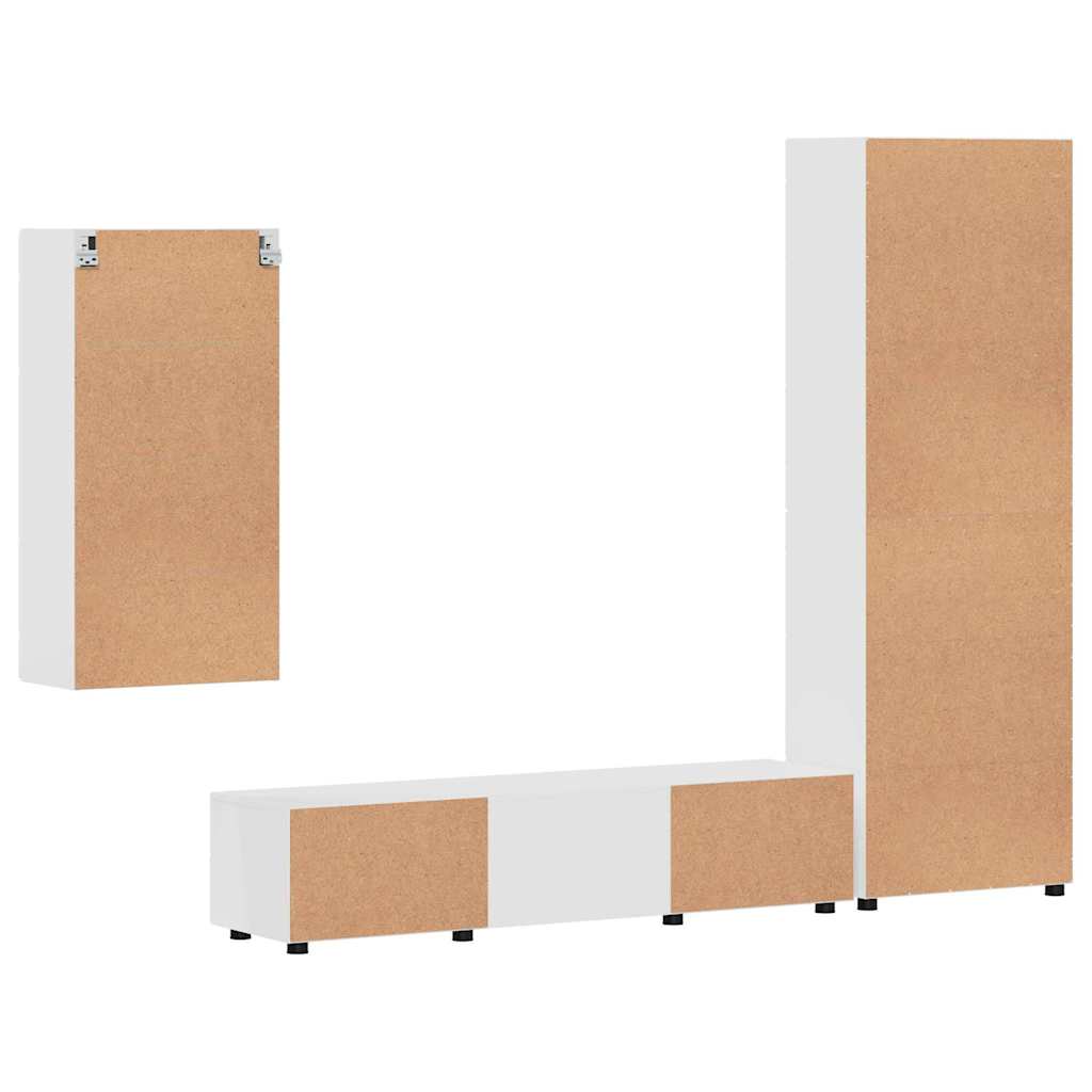 Set mobile TV FLORIN 3 pcs Bianco Lucido Legno multistrato | homemem39