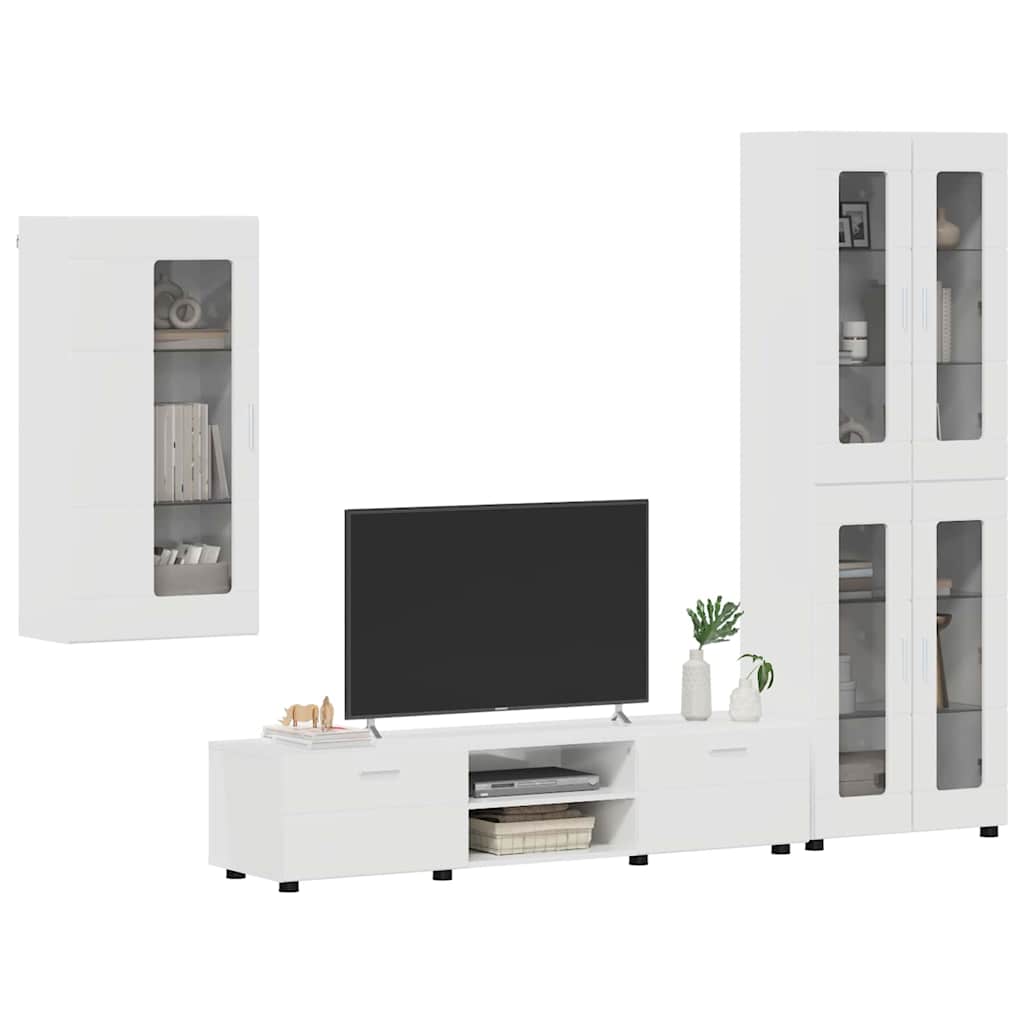 Set mobile TV con cassetto Bianco Lucido Legno multistrato