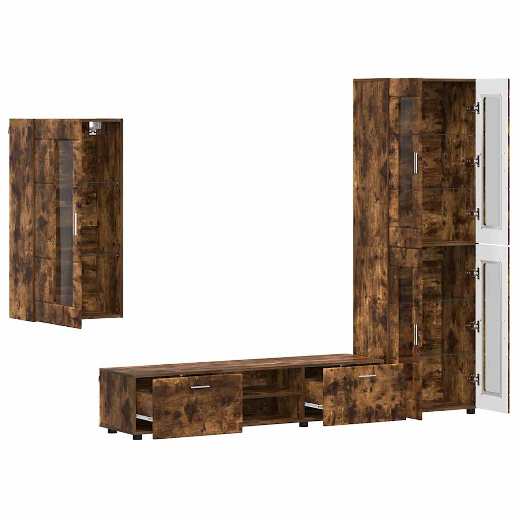 Set mobile TV con cassetto Rovere fumé Legno multistrato