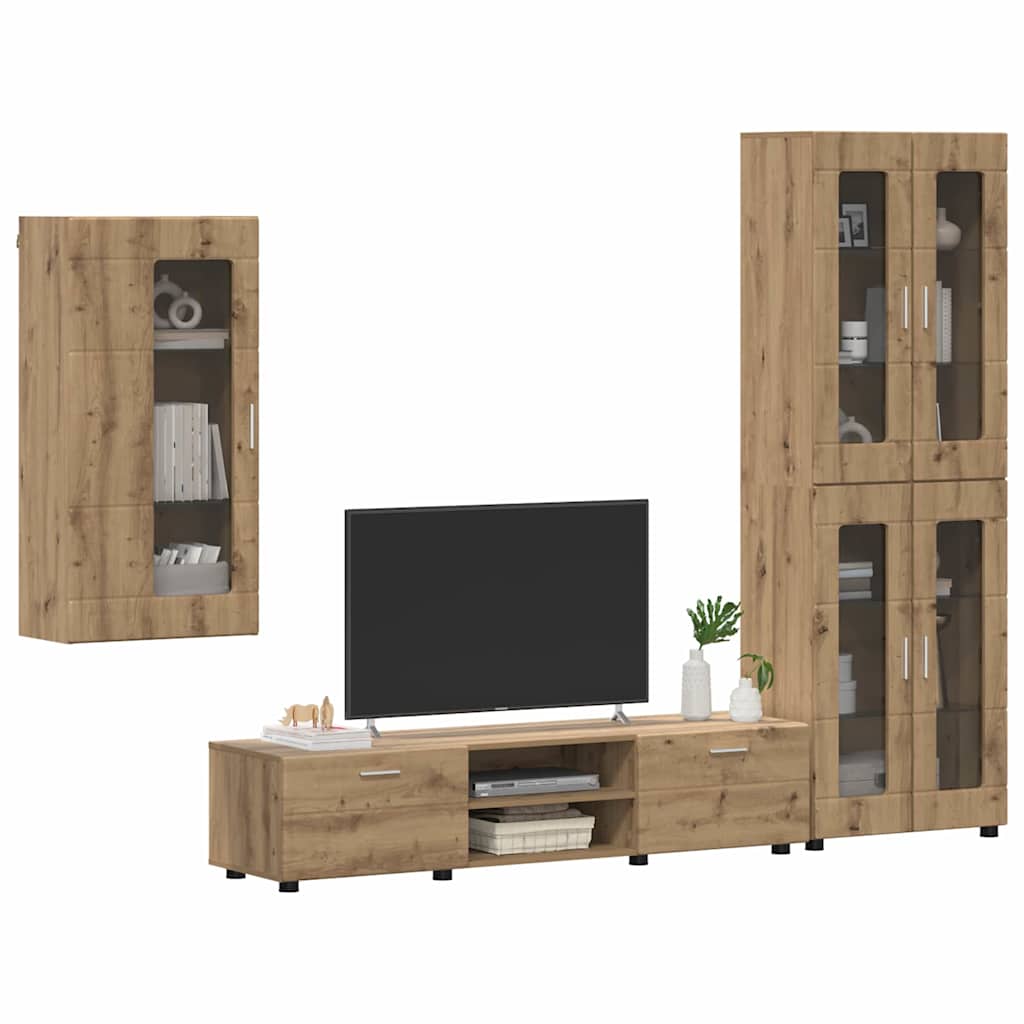 Set mobile TV con cassetto Rovere artigianale Legno multistrato