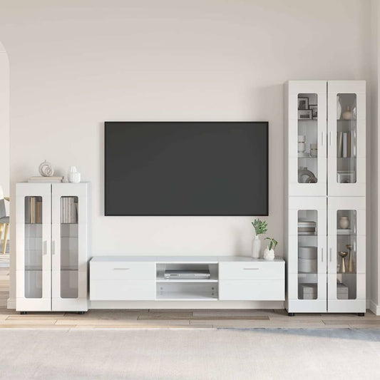Set mobile TV FLORIN 3 pcs Bianco Lucido Legno multistrato | homemem39