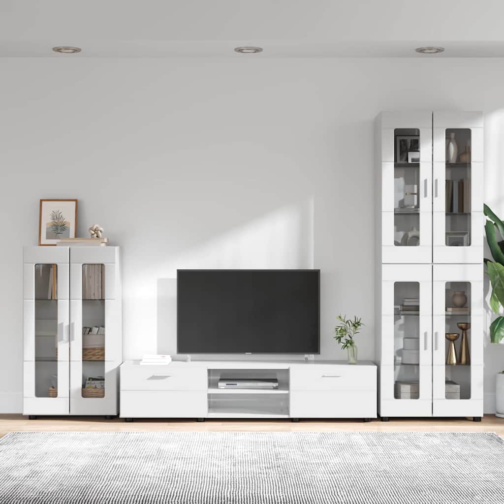 Set mobile TV con cassetto Bianco Lucido Legno multistrato