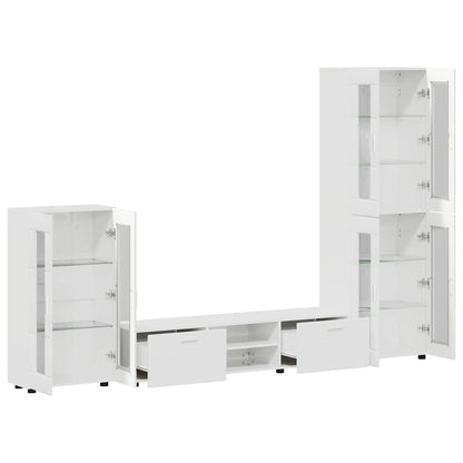 Set mobile TV con cassetto Bianco Lucido Legno multistrato