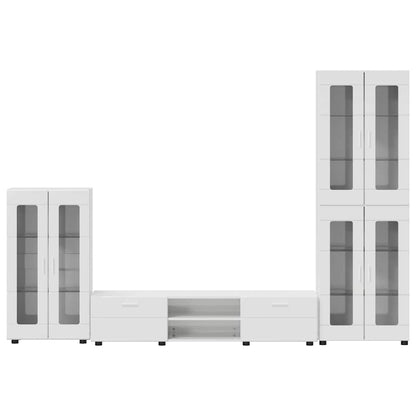 Set mobile TV con cassetto Bianco Lucido Legno multistrato