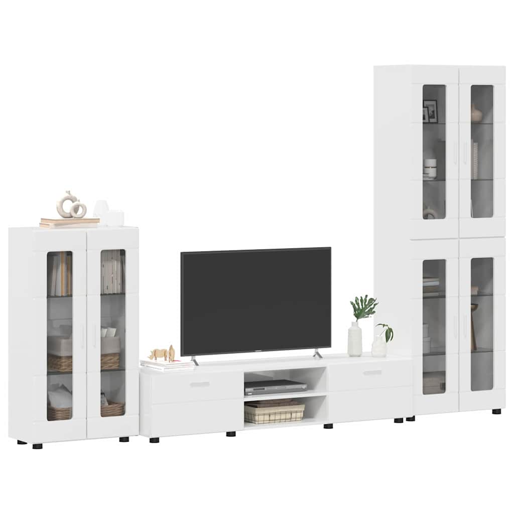Set mobile TV con cassetto Bianco Lucido Legno multistrato