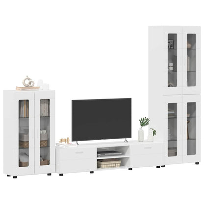 Set mobile TV con cassetto Bianco Lucido Legno multistrato