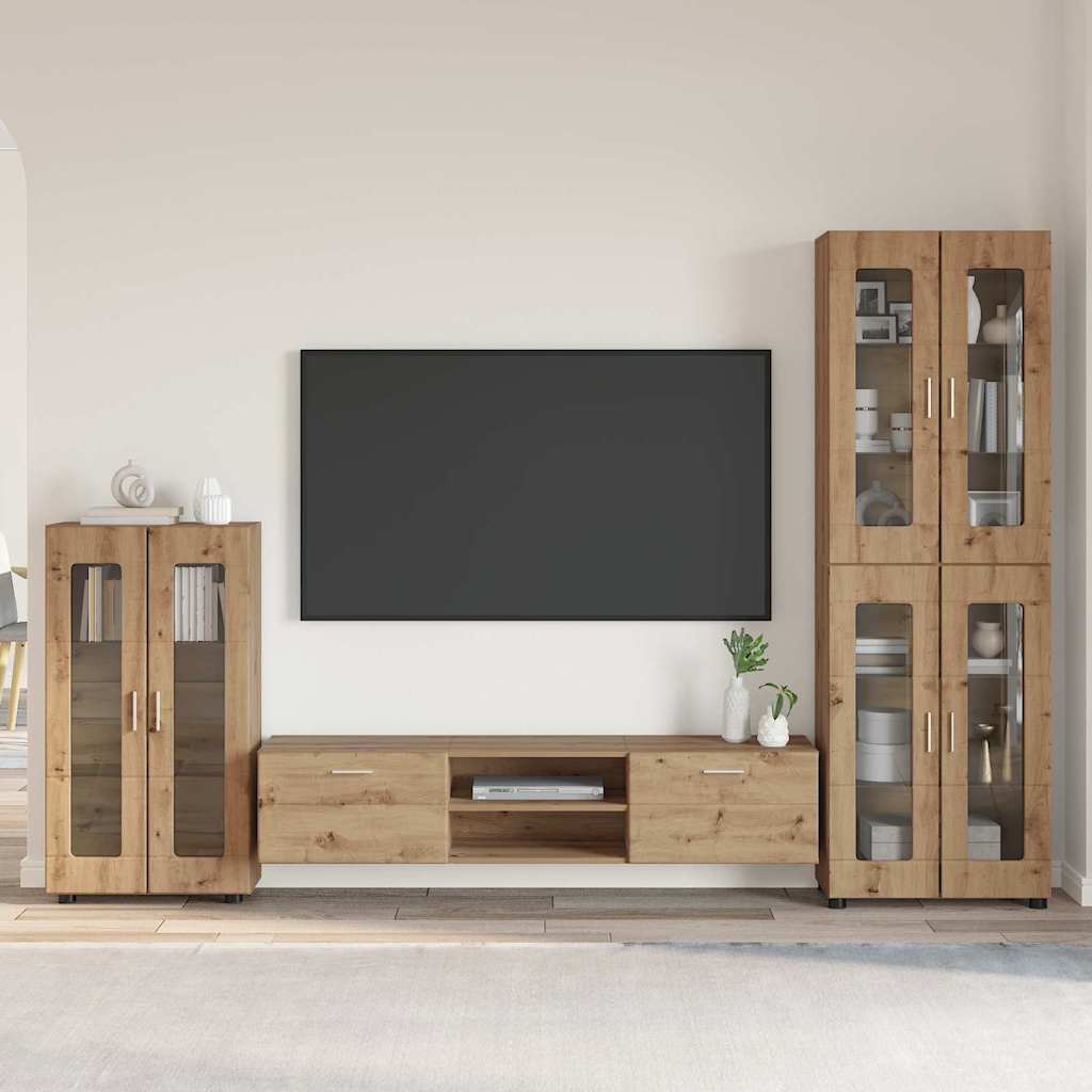 Set mobile TV con cassetto Rovere artigianale Legno multistrato