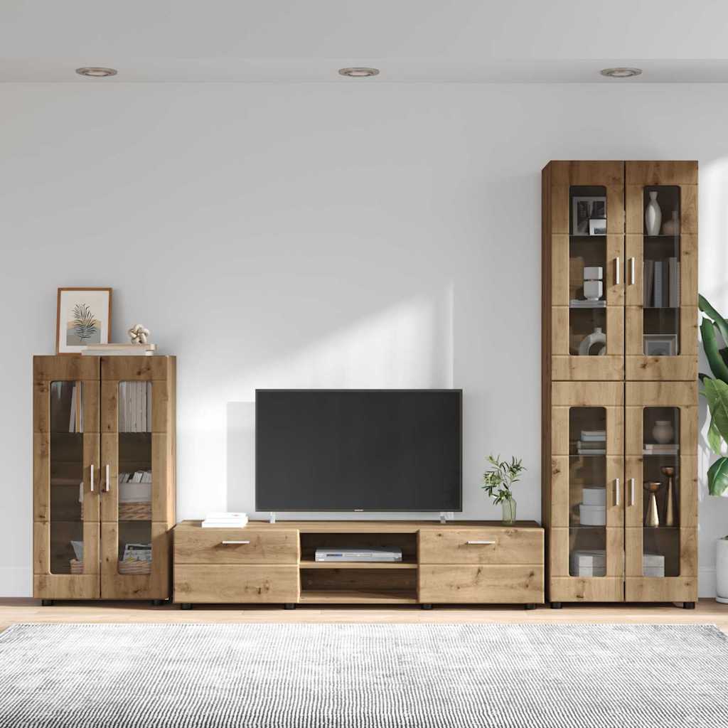 Set mobile TV con cassetto Rovere artigianale Legno multistrato