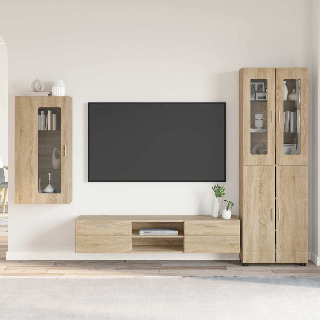 Set mobile TV con cassetto Rovere Sonoma Legno multistrato