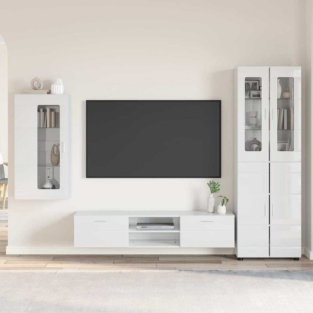 Set mobile TV con cassetto Bianco Lucido Legno multistrato