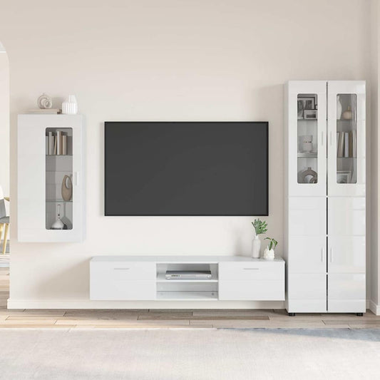 Set mobile TV FLORIN 3 pcs Bianco Lucido Legno multistrato | homemem39