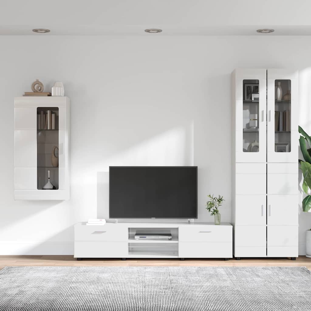 Set mobile TV con cassetto Bianco Lucido Legno multistrato