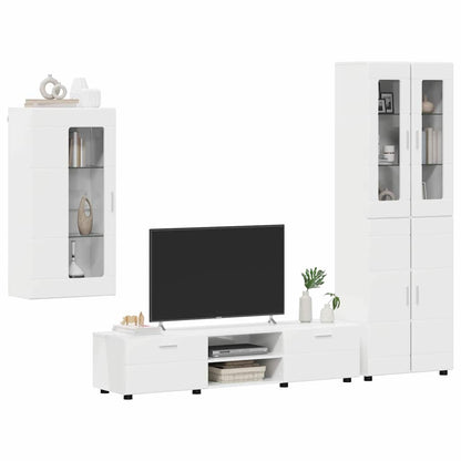 Set mobile TV con cassetto Bianco Lucido Legno multistrato