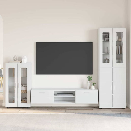 Set mobile TV con porta FLORIN 3 pcs Bianco Legno multistrato