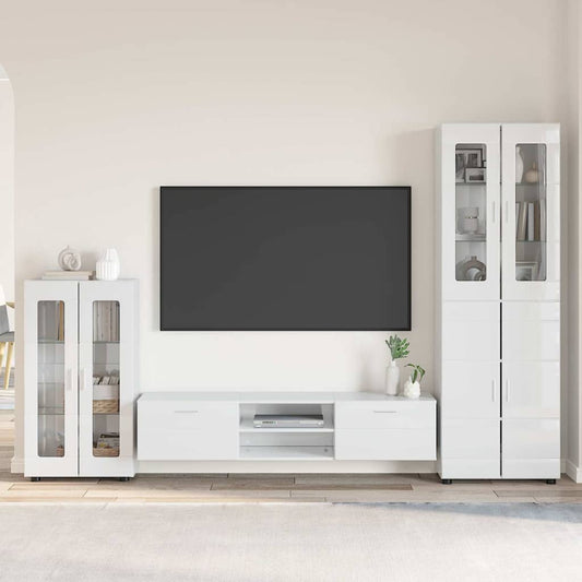 Set mobile TV FLORIN 3 pcs Bianco Lucido Legno multistrato
