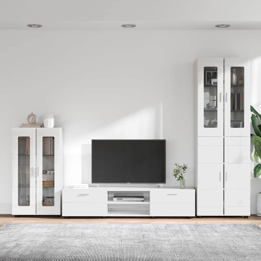 Set mobile TV FLORIN 3 pcs Bianco Lucido Legno multistrato | homemem39