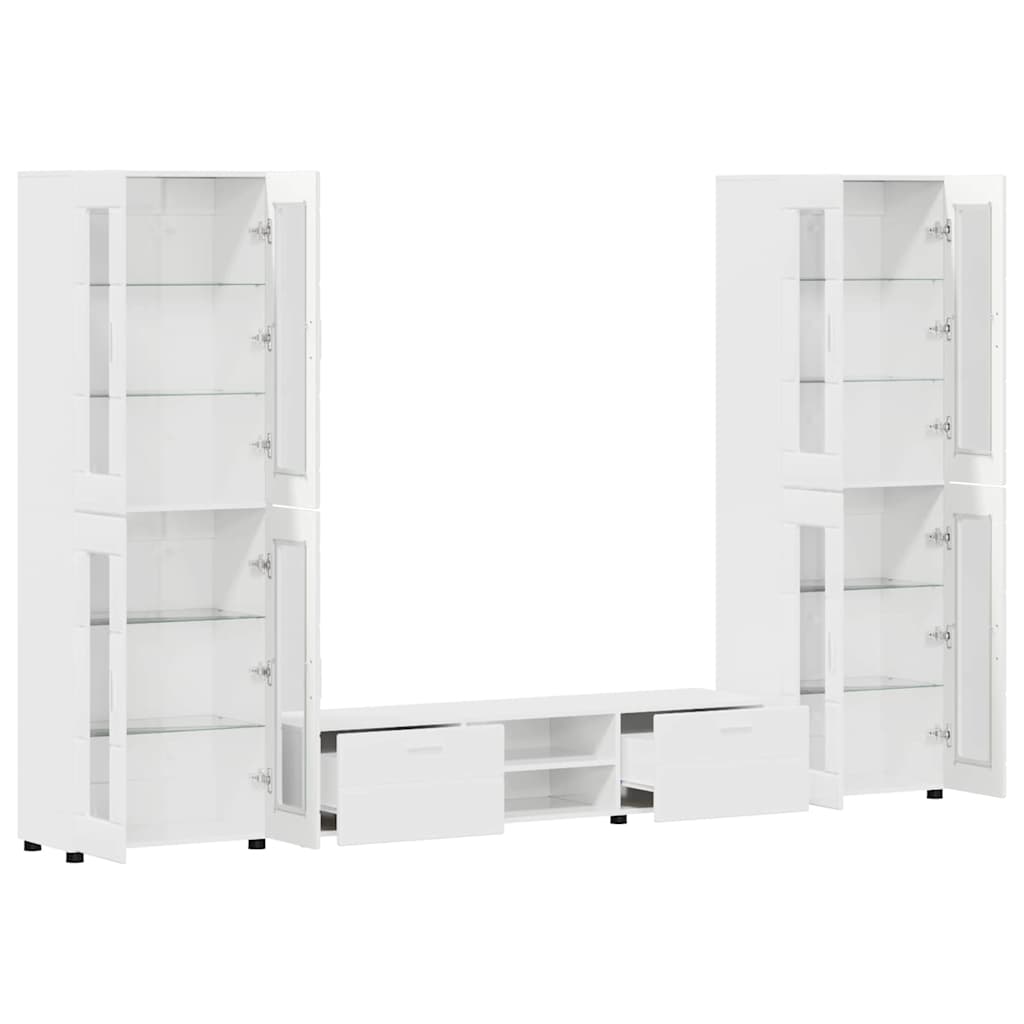 Set mobile TV FLORIN 3 pcs Bianco Lucido Legno multistrato | homemem39