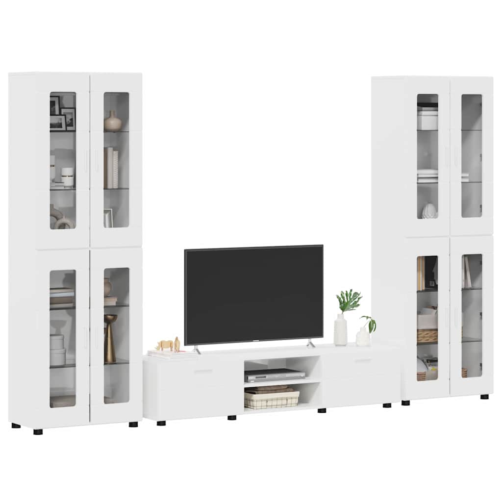 Set mobile TV FLORIN 3 pcs Bianco Lucido Legno multistrato | homemem39