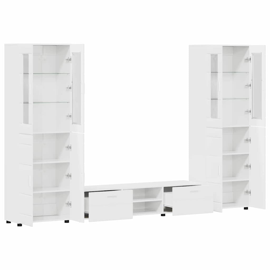 Set mobile TV FLORIN 3 pcs Bianco Lucido Legno multistrato | homemem39
