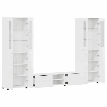 Set mobile TV FLORIN 3 pcs Bianco Lucido Legno multistrato | homemem39