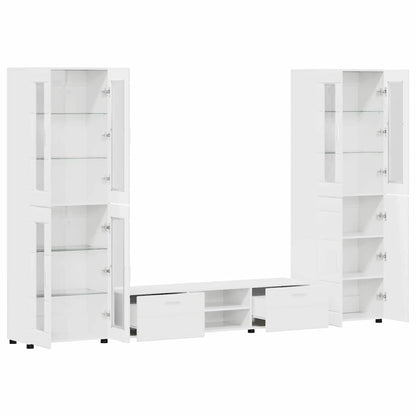 Set mobile TV FLORIN 3 pcs Bianco Lucido Legno multistrato | homemem39