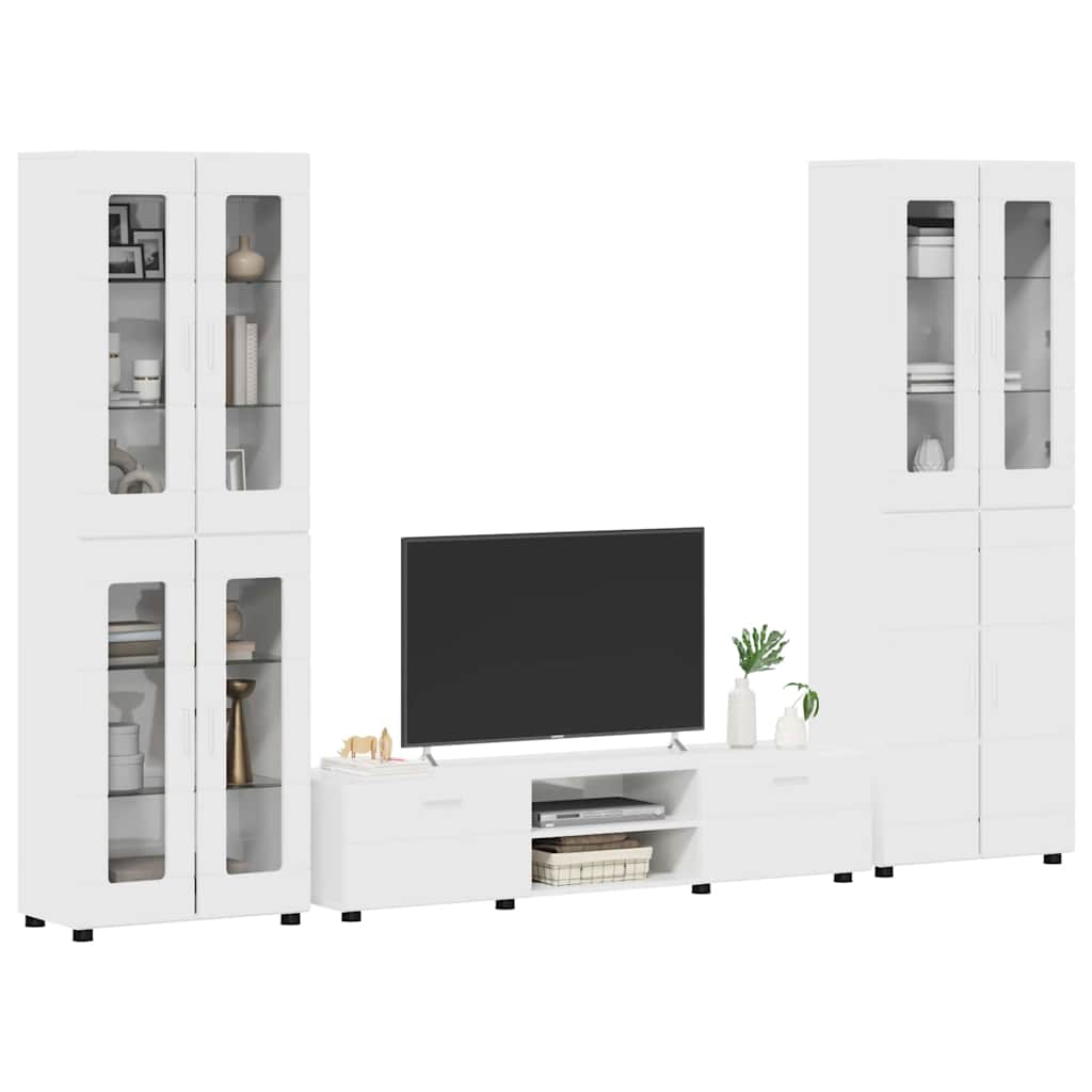 Set mobile TV FLORIN 3 pcs Bianco Lucido Legno multistrato | homemem39