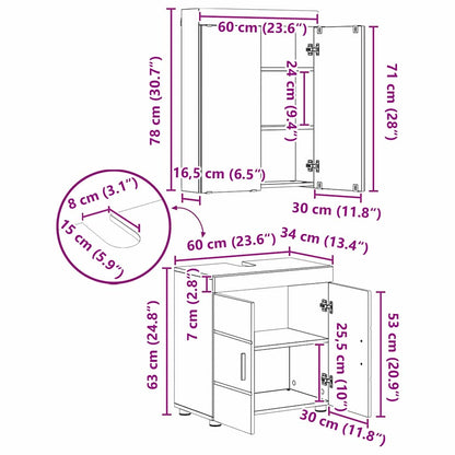 Set di mobili per il bagno TULUM 3 pz Rovere Sonoma | homemem39