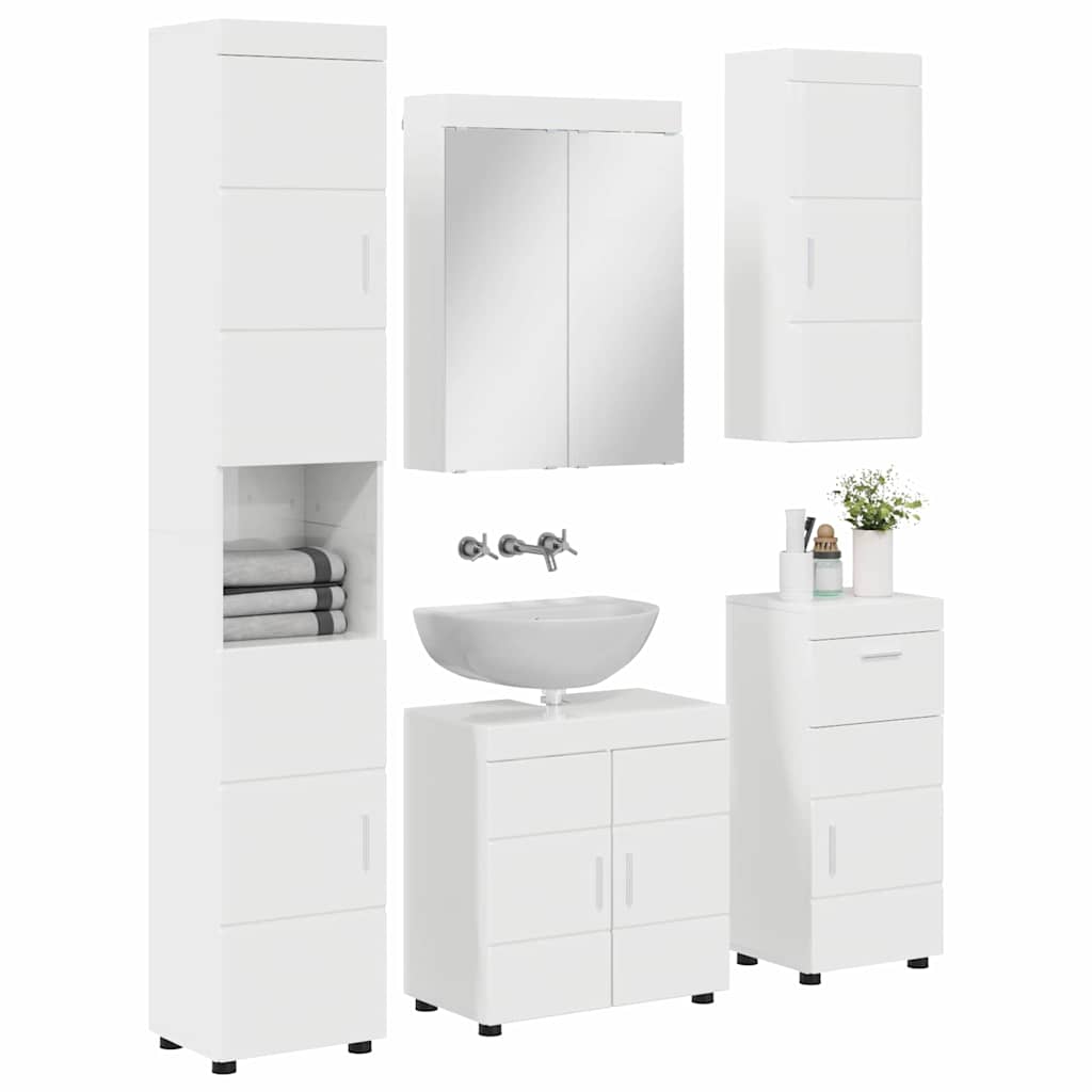 Set di mobili per il bagno TULUM 5 pz Bianco Lucido | homemem39