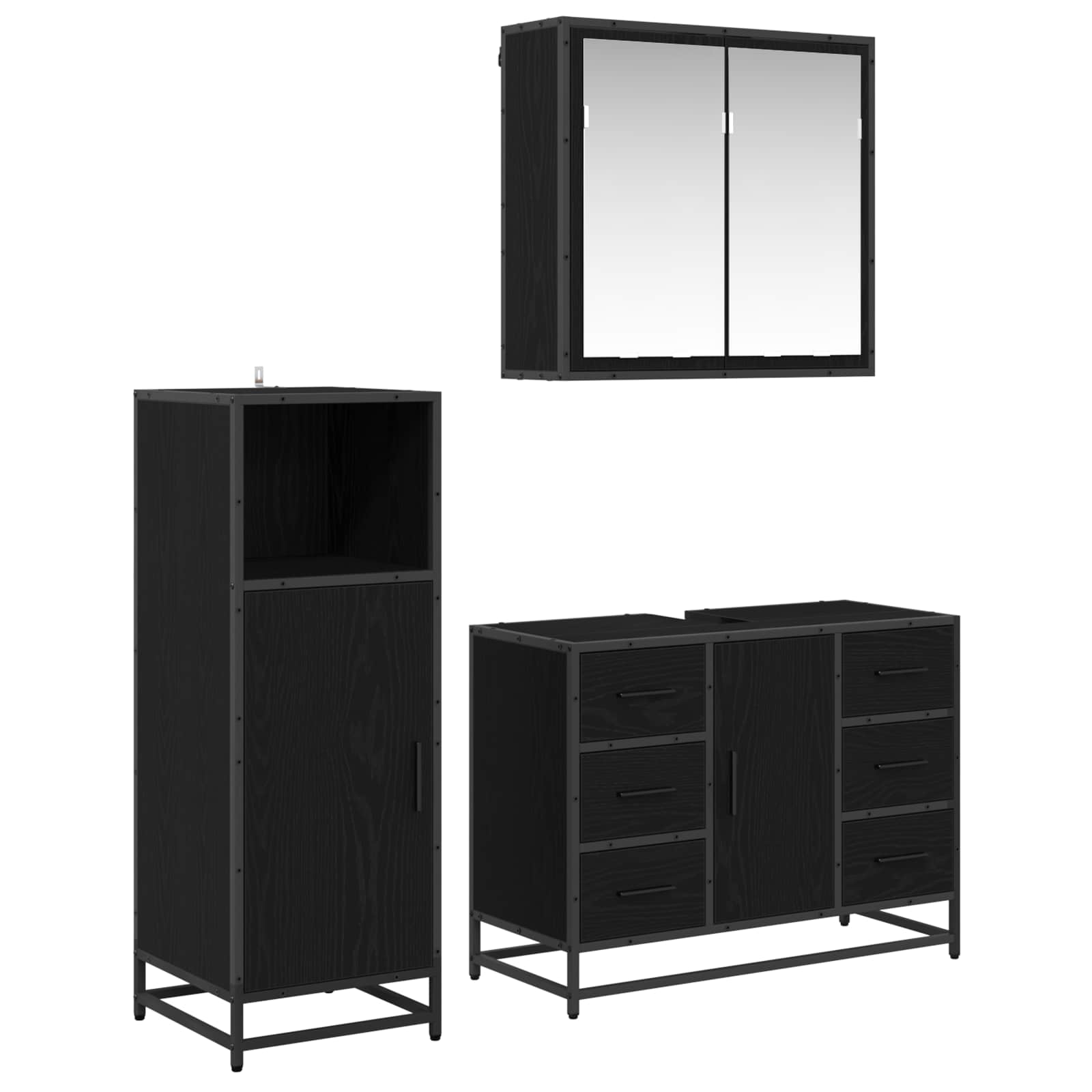 Set di mobili per il bagno 3 pcs Rovere Nero Legno multistrato | homemem39