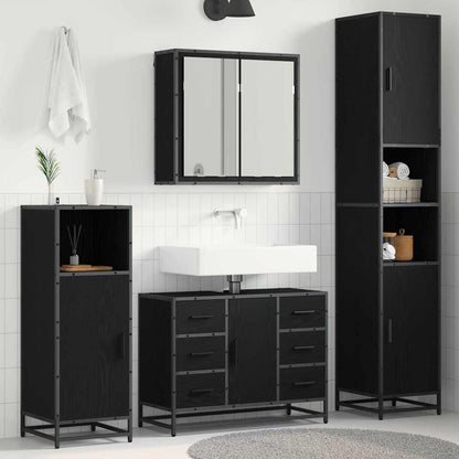 Set di mobili per il bagno 4 pcs Rovere Nero Legno multistrato | homemem39