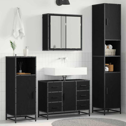 Set di mobili per il bagno 4 pcs Rovere Nero Legno multistrato | homemem39
