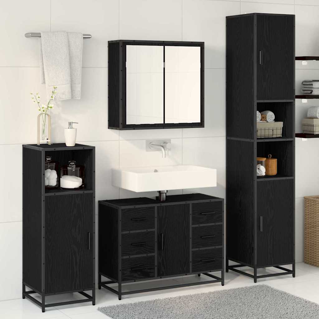 Set di mobili per il bagno 4 pcs Rovere Nero Legno multistrato | homemem39