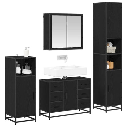 Set di mobili per il bagno 4 pcs Rovere Nero Legno multistrato | homemem39