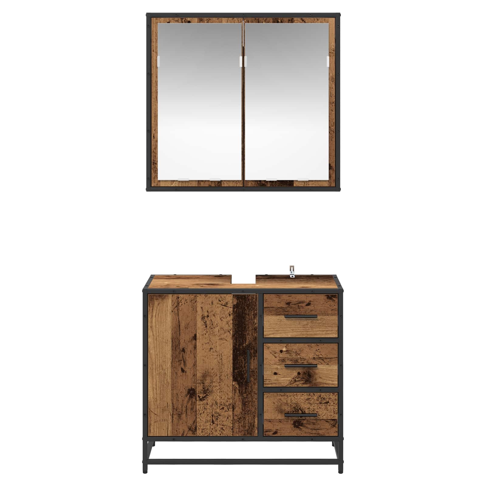 Set di mobili per il bagno con cassetto 2 pcs Legno vecchio | homemem39