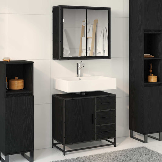 Set di mobili per il bagno 2 pcs Rovere nero Legno multistrato | homemem39