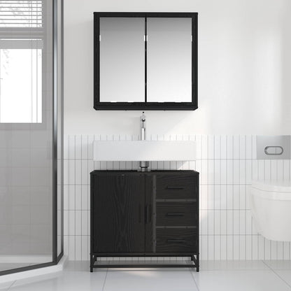 Set di mobili per il bagno 2 pcs Rovere nero Legno multistrato | homemem39
