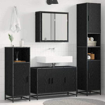 Set di mobili per il bagno 4 pcs Rovere Nero Legno multistrato | homemem39